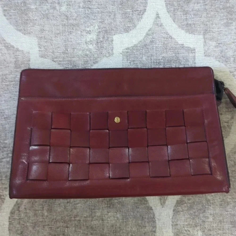 GoldPfeil Burgundy Leather Clutch Zipper Closure Vintages W. Germany - Picture 2 of 12